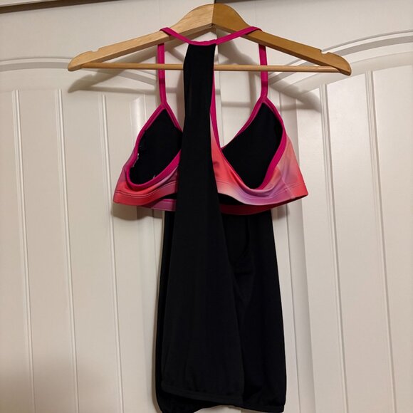 Nike Layered Tank Top Medium Black and Pink Built In Bra Sheer Racerback Pads - Picture 2 of 3